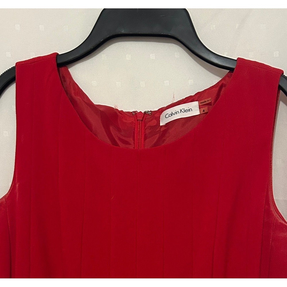 Calvin Klein Red Sleeveless Pleated Dress